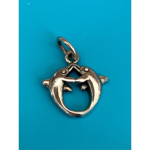.925 Two Dolphins entwined Sterling Silver Jewelry Charm #ocean - Picture 1 of 3